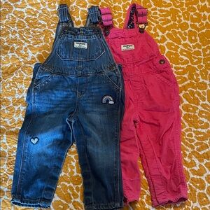 OshKosh B'gosh Denim and Pink Kids Overalls Set